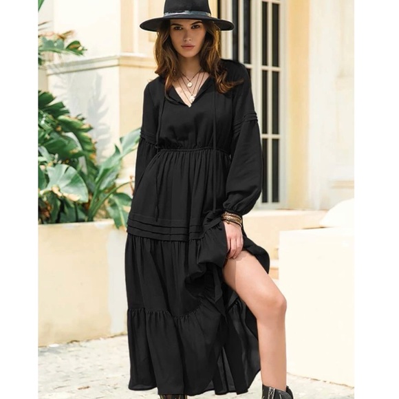 Black Ruffled detailing Maxi Dress - Picture 1 of 3